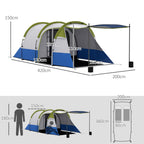 Waterproof Camping Tent with 2 Areas and 3 Entrances, Polyester and Fiberglass, 420x200x150 cm, Green