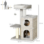 Cat Scratching Post for Cats up to 5kg with Bed and Play Ball, Made of Chipboard, Plush and Sisal, 60x40x91 cm