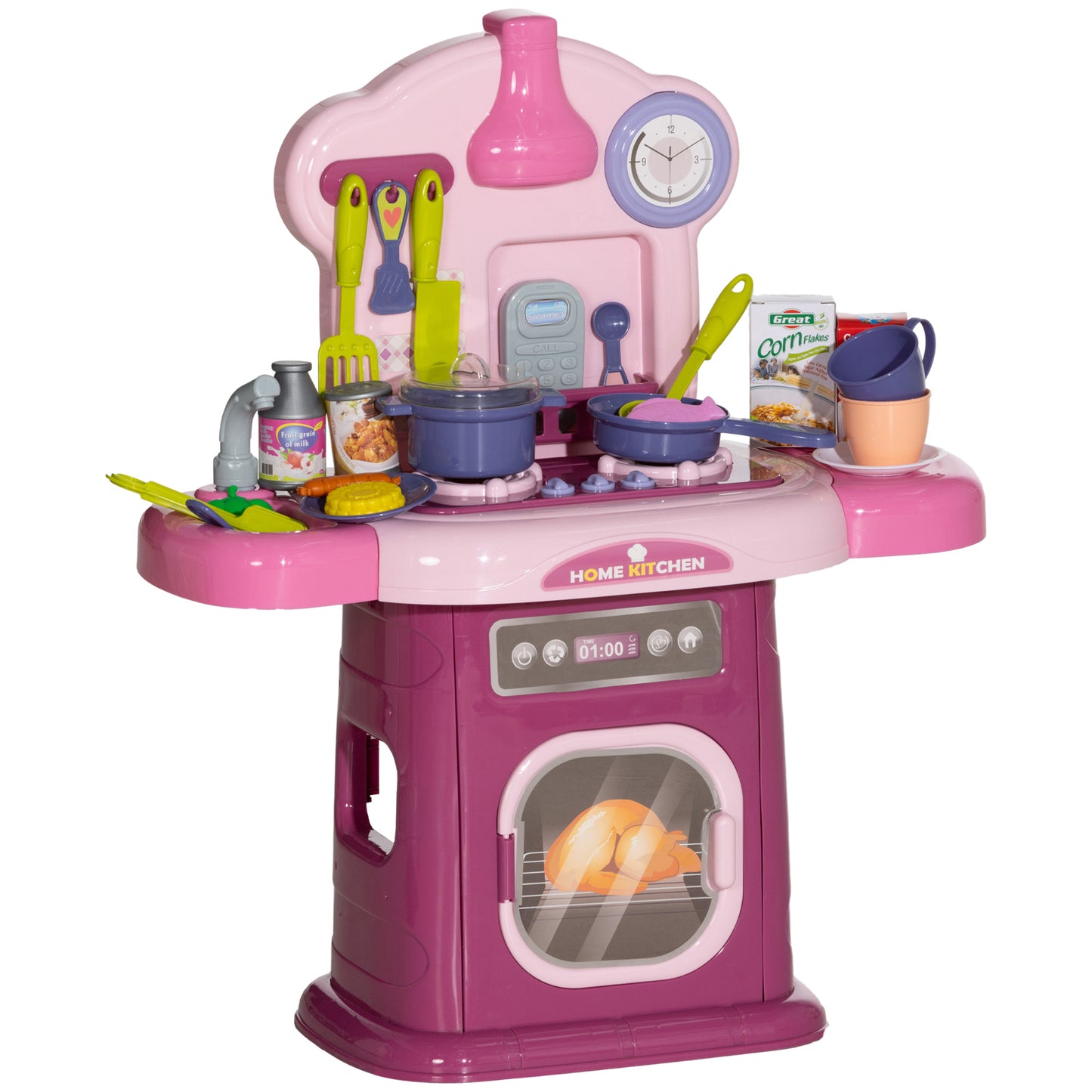 Toy Kitchen for Children 3-6 Years with 38 Accessories and Realistic Sounds, in PP and ABS, 51x21x60 cm, Pink