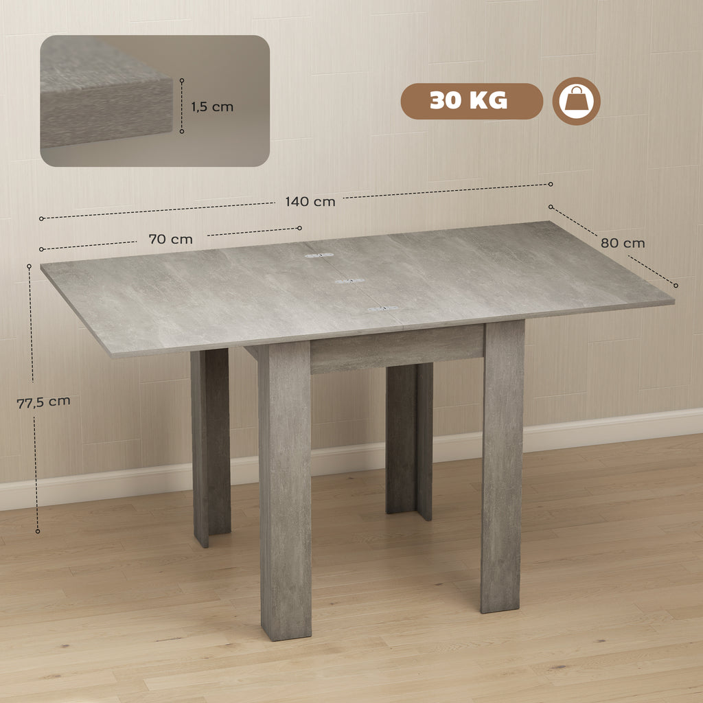 HOMCOM Extendable Dining Table for 4-6 People in Wood and Steel, 140x80x77.5 cm, Grey and Wood Color