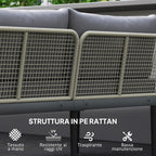 3 Piece Outdoor Set with 2 2-Seater Sofas and Coffee Table, in Rattan and Steel Grey and Wood Color