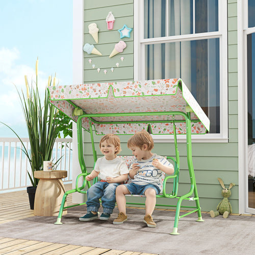 2-Seater Outdoor Children's Swing with Adjustable Canopy and Safety Belts, 112x75x120 cm, Green