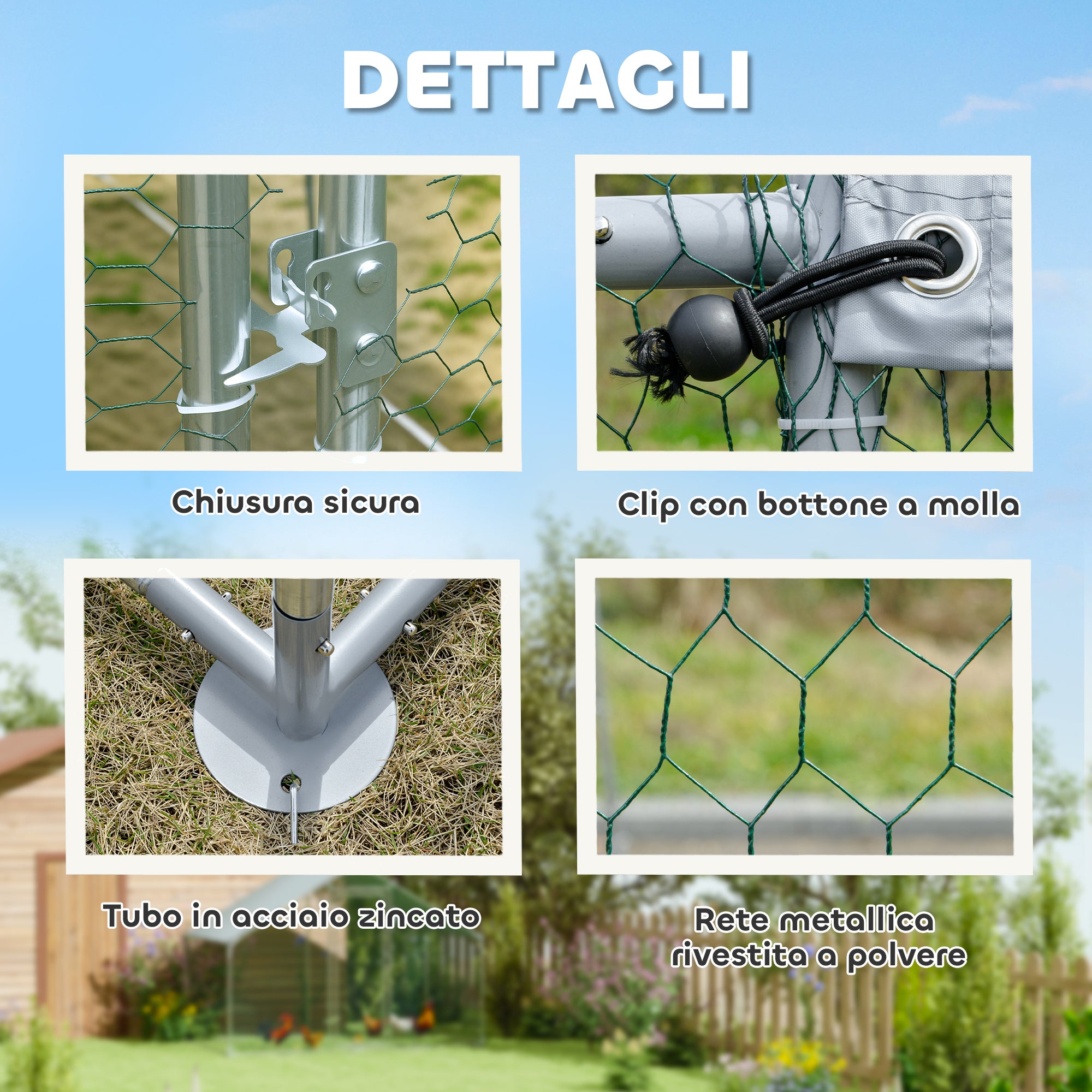 10.2m² Chicken Run for 10-15 Hens with Waterproof Roof, Steel and Fabric, 3x3.4x1.9 m, Silver
