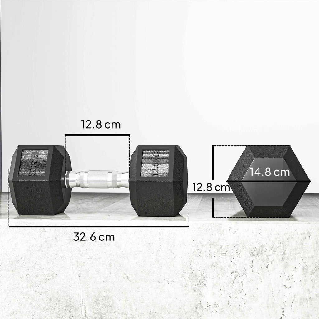Dumbbell Set x2 x 12.5 kg Hex Dumbbell Set, Gym Weights with Non-Slip Knurled Grip, Black
