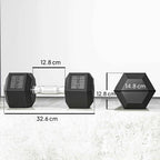Dumbbell Set x2 x 12.5 kg Hex Dumbbell Set, Gym Weights with Non-Slip Knurled Grip, Black