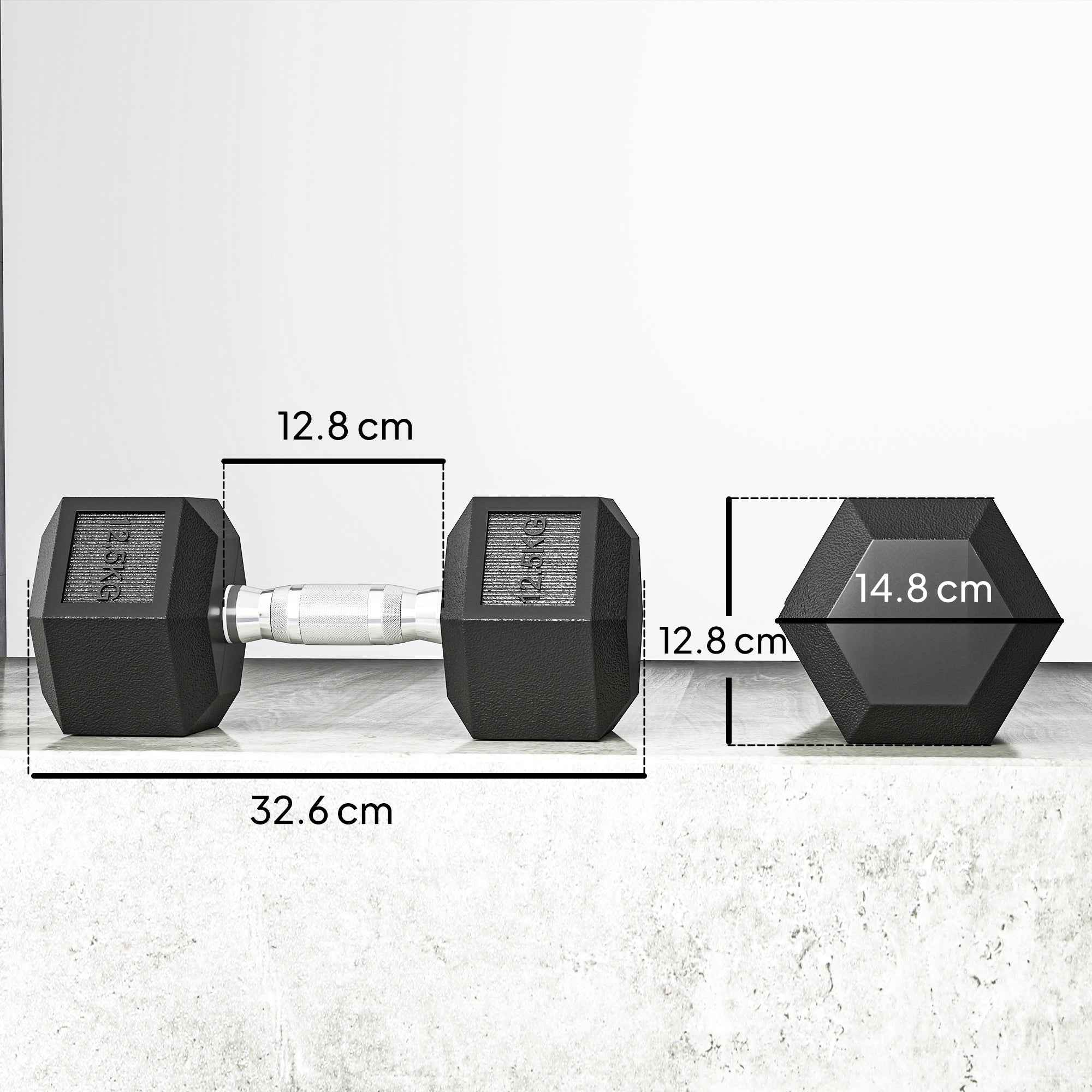 Dumbbell Set x2 x 12.5 kg Hex Dumbbell Set, Gym Weights with Non-Slip Knurled Grip, Black