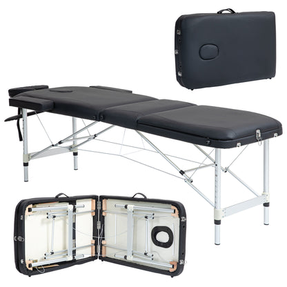 Black Foldable Massage Table with Adjustable Height, in Aluminum and Plastic, 215x60x61-84 cm, Black