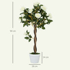Outsunny 21-Flower Fake Rose Plant with Cement and Moss-Filled Pot, Ø18x90 cm, White