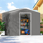 Outsunny 2.3x1.7 m Steel Garden Shed with Air Vents and Double Sliding Door, Wood Effect
