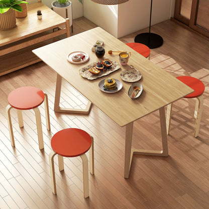 Set of 4 Round Modern Stackable Kitchen and Bar Stools in Wood, Ø40x54cm, Red and Wood