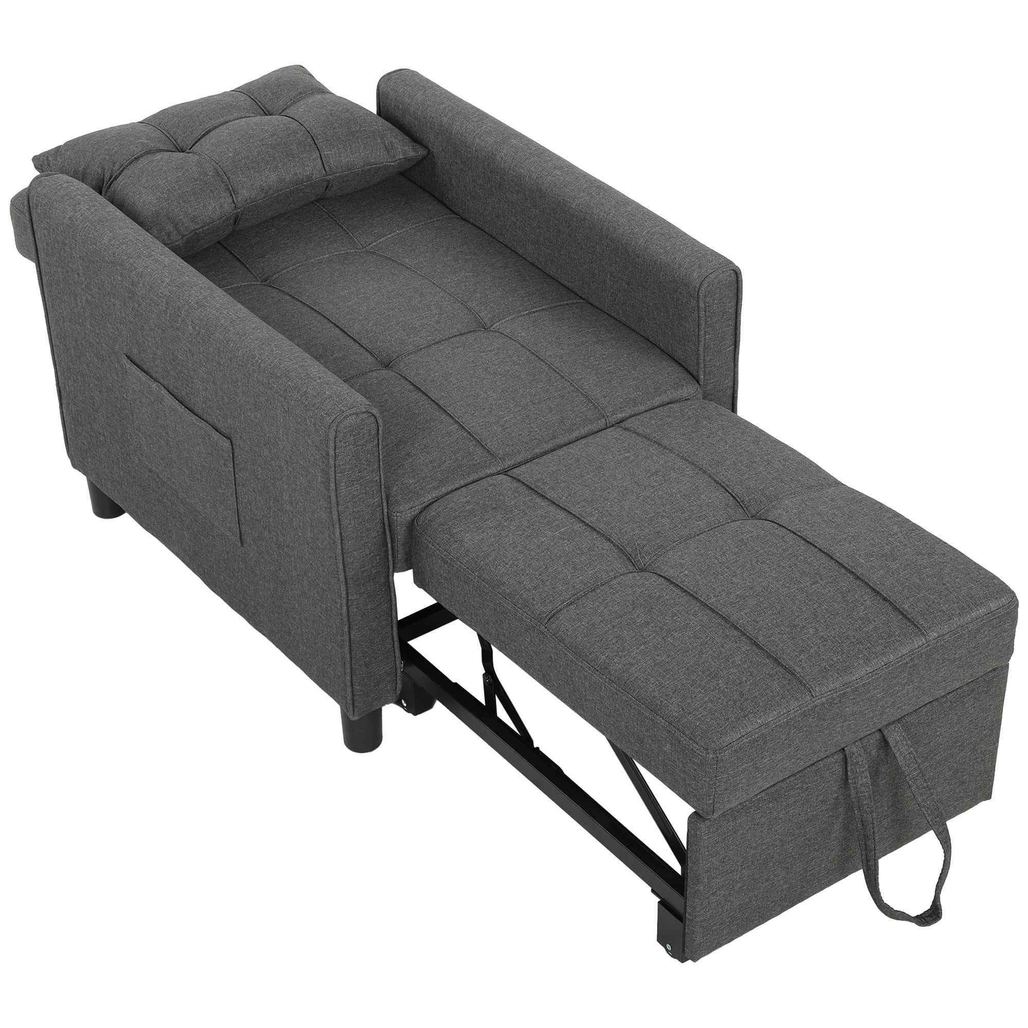 HOMCOM 3-in-1 Single Sofa Bed in Linen-Effect Fabric and Wood with Reclining Backrest, 69x82x85 cm, Grey