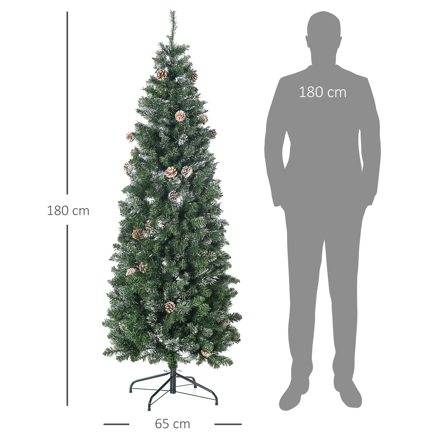 CHRISTMAS TREE - 180cm Artificial Christmas Tree with Pine Cones, 618 Branches and Metal Base, Green