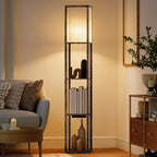 Floor Lamp with Shelves, Dimmable Light, Foot Switch and USB Ports, Brown
