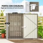 Outsunny Galvanized Steel Garden Shed with Door, 100x104x160 cm, Brown and White