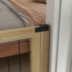 PawHut Extendable Dog Gate with Door and 2 Panels, Triangular Feet, 112-159x70 cm, Natural Wood
