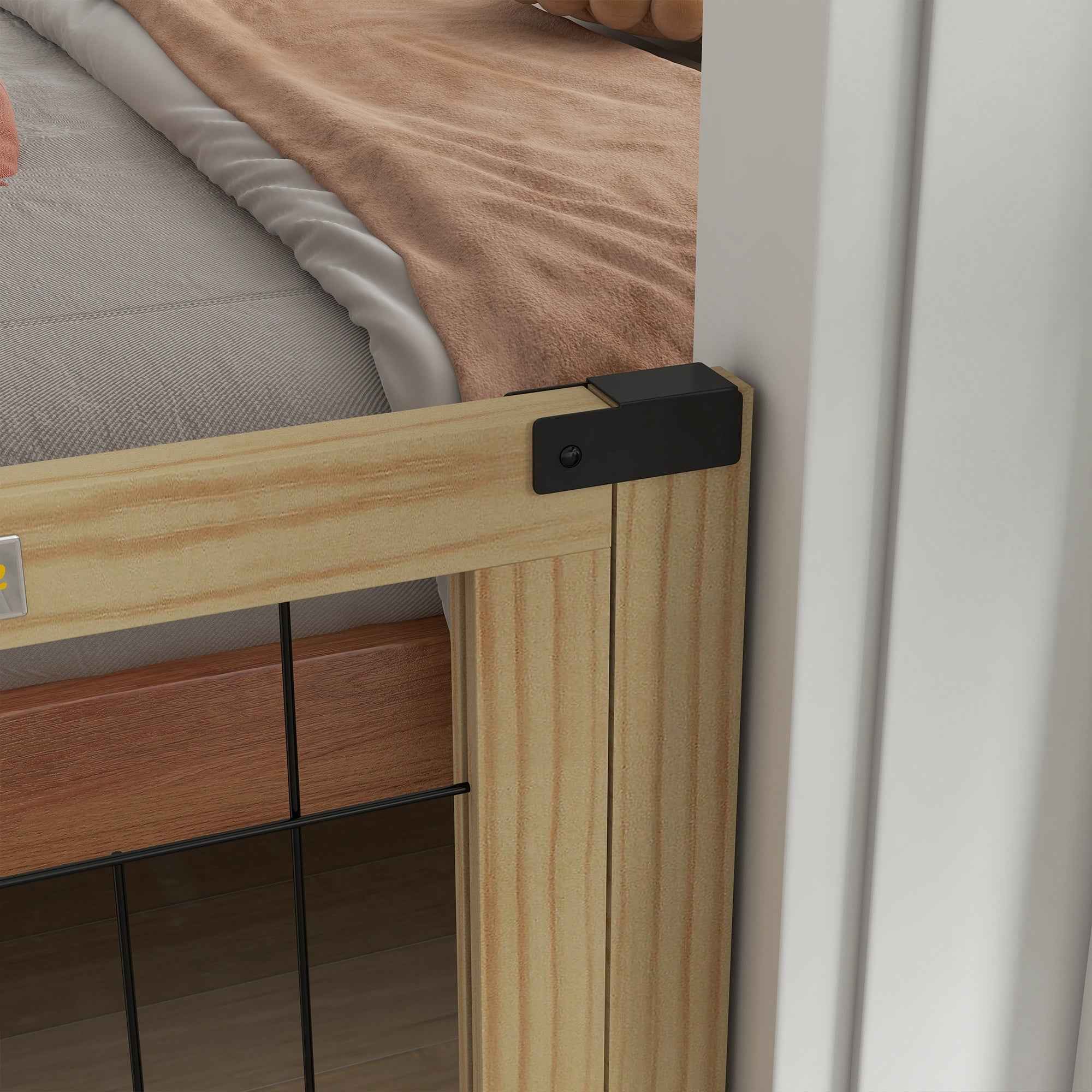 PawHut Extendable Dog Gate with Door and 2 Panels, Triangular Feet, 112-159x70 cm, Natural Wood