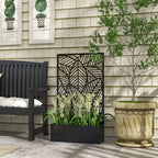 Outsunny Raised Planter with Decorative Trellis for Climbing Plants on the Ground and Wall in Metal, 61x23x113 cm, Black
