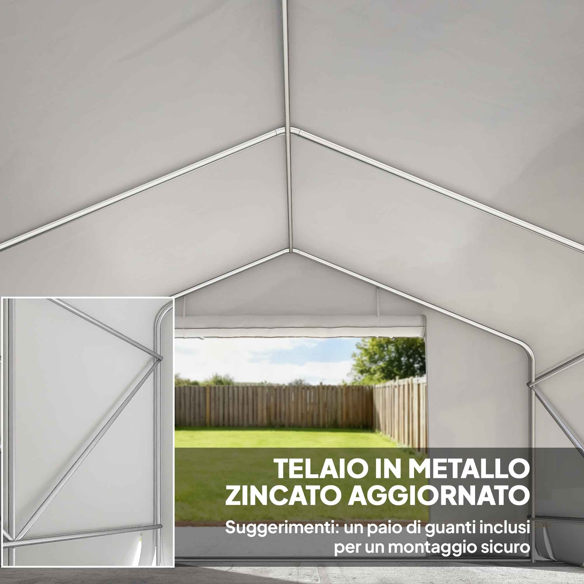Outsunny 3x3m Waterproof Garden Shed and Garage Tent with Roll-Up Door, Metal and PE, White