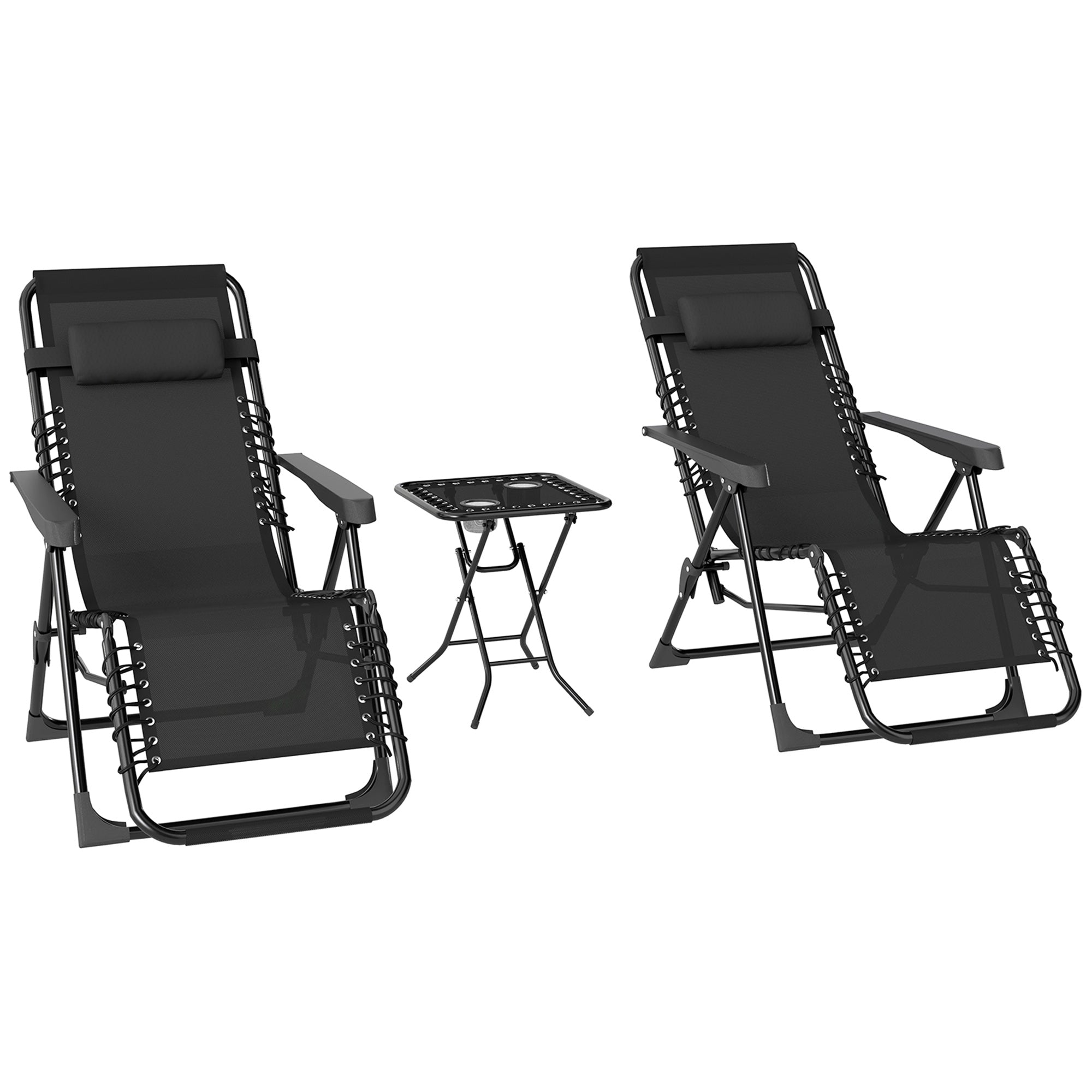 Outsunny Set of 2 Zero Gravity Folding Lounge Chairs with Adjustable Backrest and Table, Black