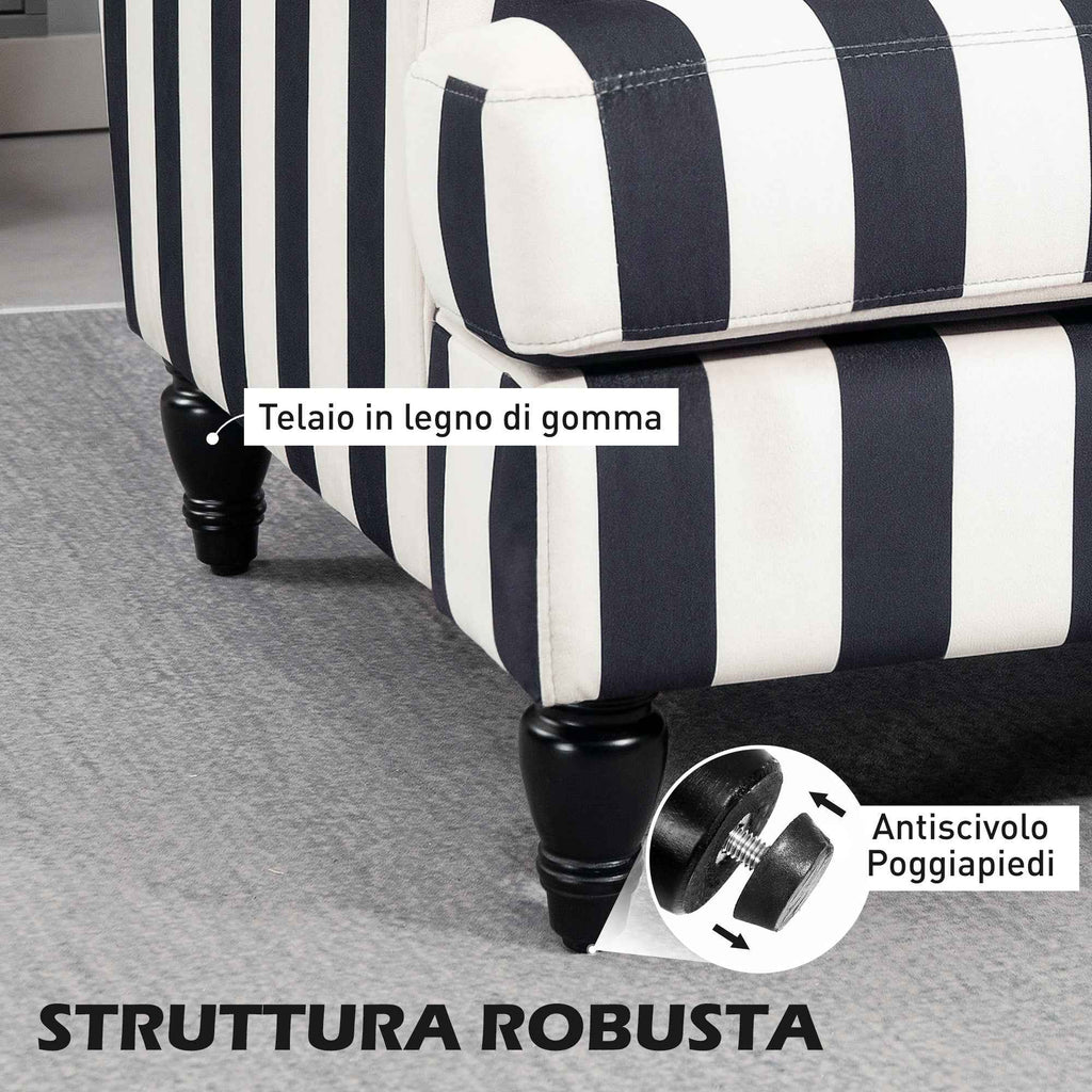 HOMCOM Striped Velvet Wide Seat Lounge Chair with S-Shaped Springs, 115x82x82 cm, Black and White