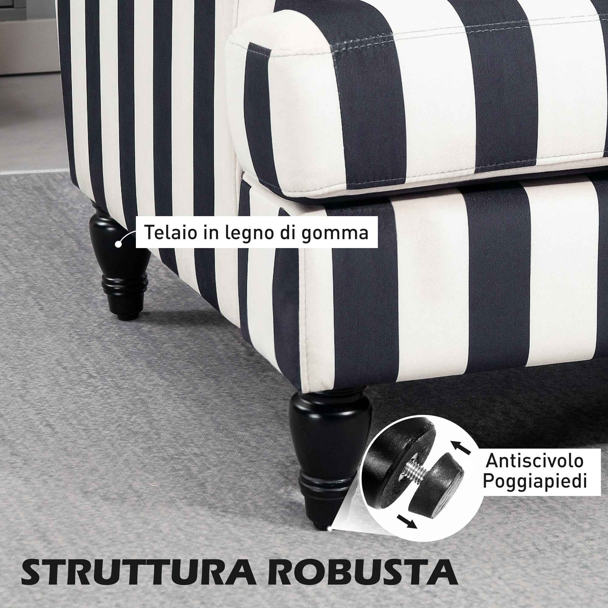 HOMCOM Striped Velvet Wide Seat Lounge Chair with S-Shaped Springs, 115x82x82 cm, Black and White
