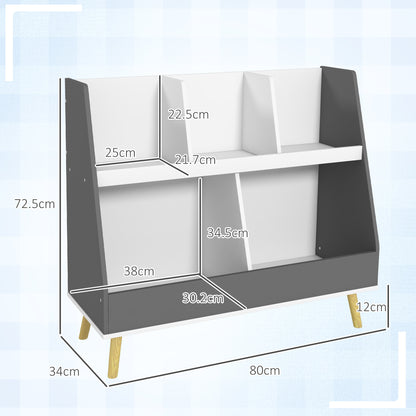 Children's Toy Cabinet 2-Tier with 5 Compartments Wooden, 80x34x79cm, Grey