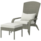Garden Chair with Footrest and Padded Cushions, in Rattan and Steel, 64x82x89 cm, Grey and Cream