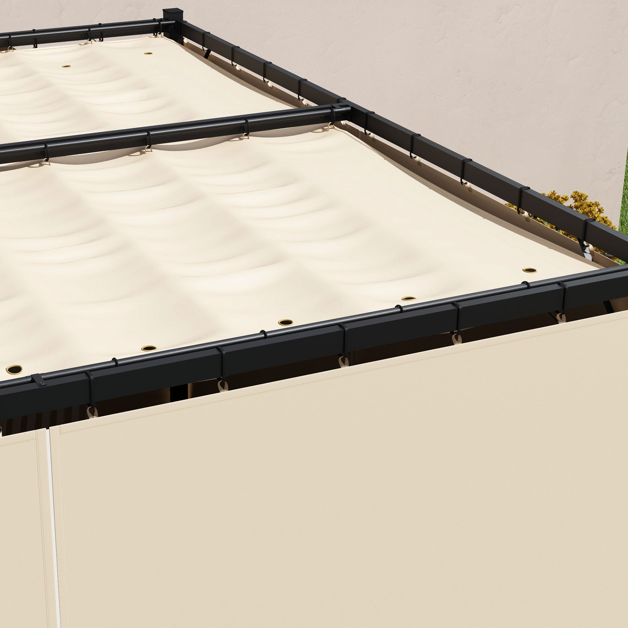 Outsunny garden pergola with retractable roof and curtains, metal and polyester, 300x300x227 cm, beige - Borgè