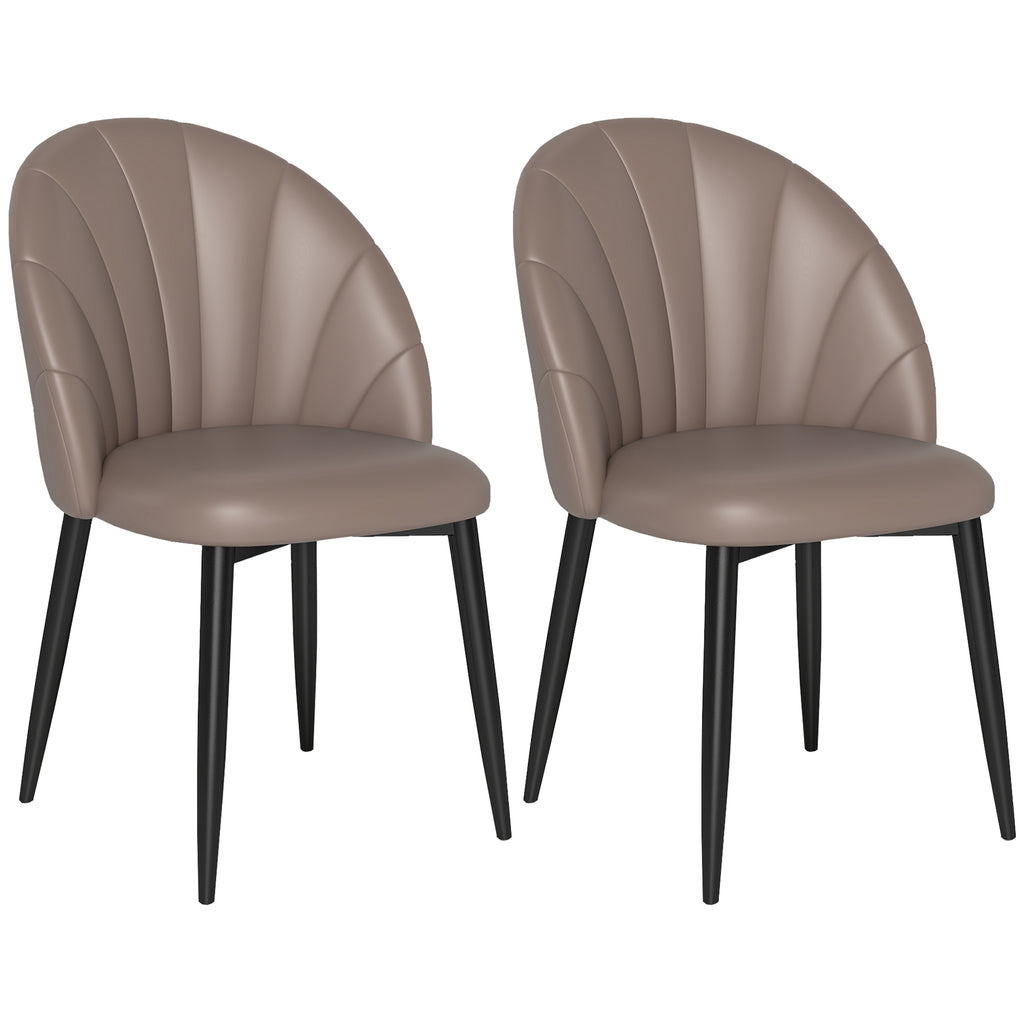 Set of 2 PU Leather Dining Chairs with Metal Legs and Shell Backrest, Brown