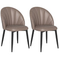 Set of 2 PU Leather Dining Chairs with Metal Legs and Shell Backrest, Brown