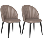 Set of 2 PU Leather Dining Chairs with Metal Legs and Shell Backrest, Brown