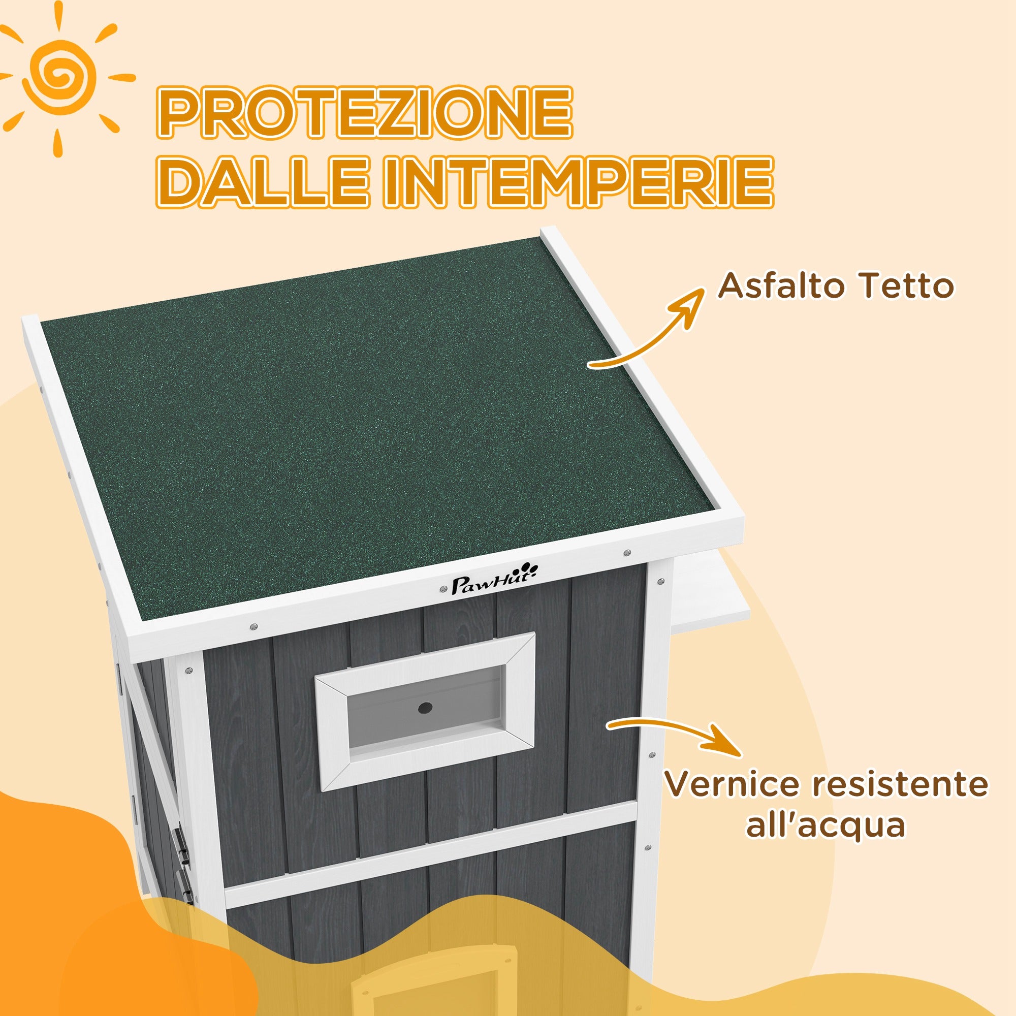 2-Tier Outdoor Wooden Cat Kennel with Asphalt Roof and 4 Doors, 60x60x90.5cm, Gray - Borgè