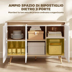 HOMCOM Modern 3-Door Sideboard with 3 Adjustable Shelves and 5 Wooden Legs, 107x35x76.5 cm, White and Oak