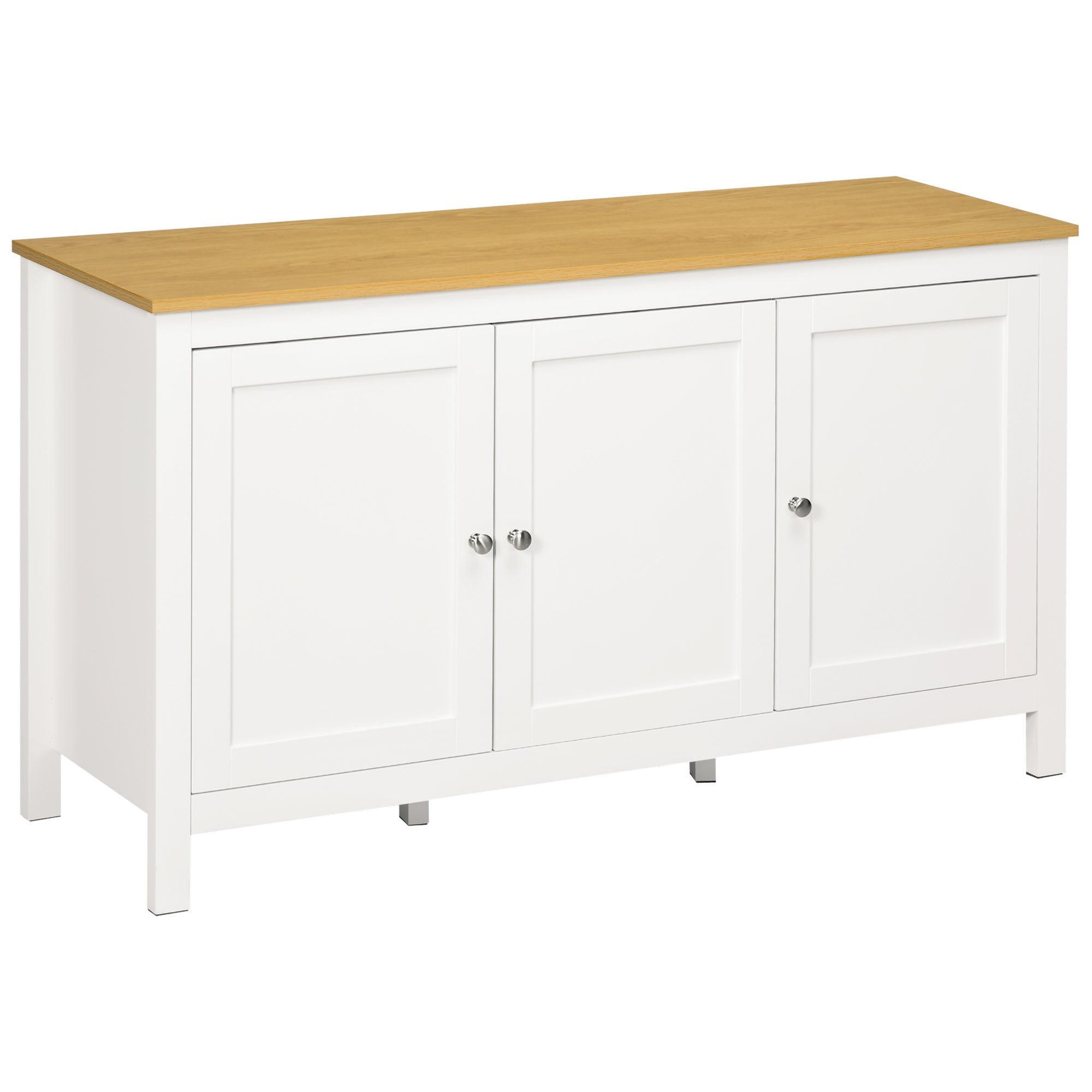 HOMCOM Storage Unit with 2 Cabinets and 2 Adjustable Shelves at 3 Heights, 120x40x70 cm, White and Wood Color