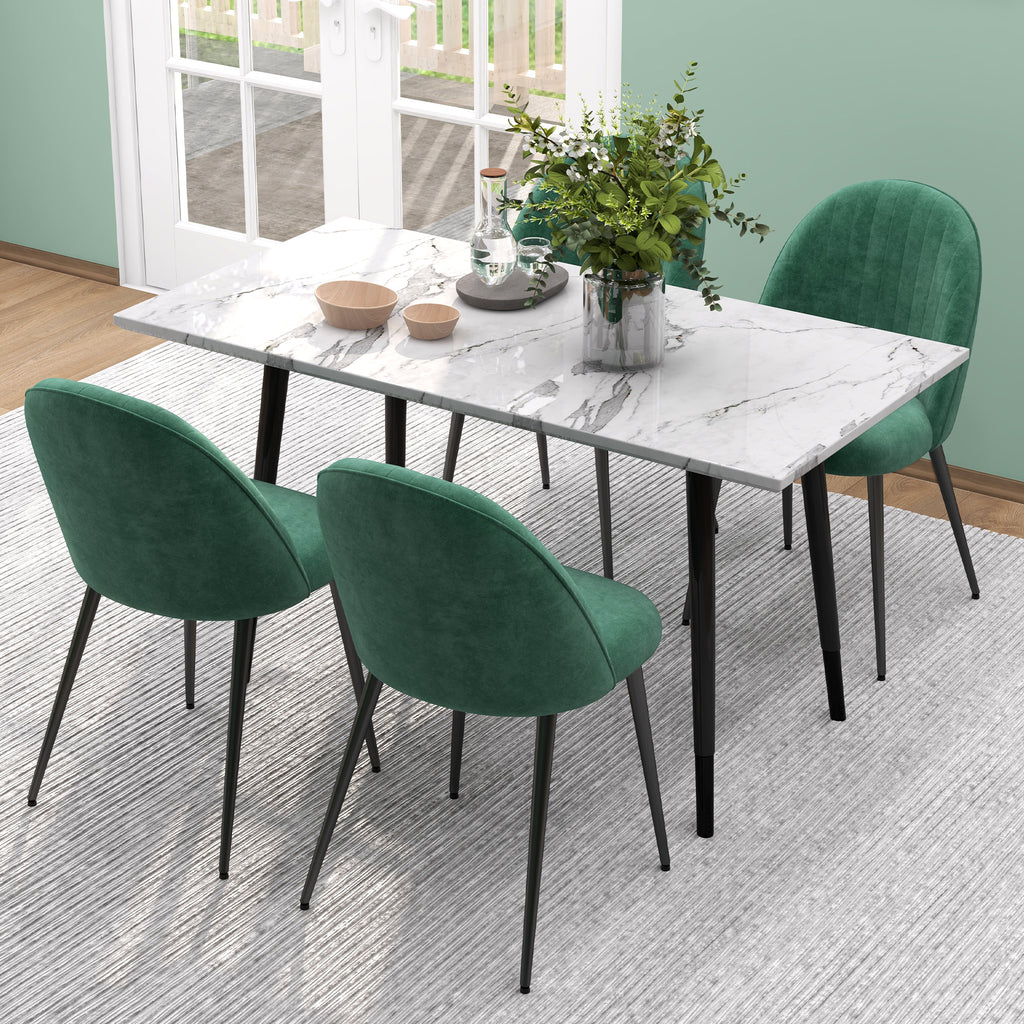 HOMCOM Set of 4 Modern Padded Chairs with Curved Back, in Velvet Effect Fabric and Steel, 50x52x83 cm, Green - Borgè
