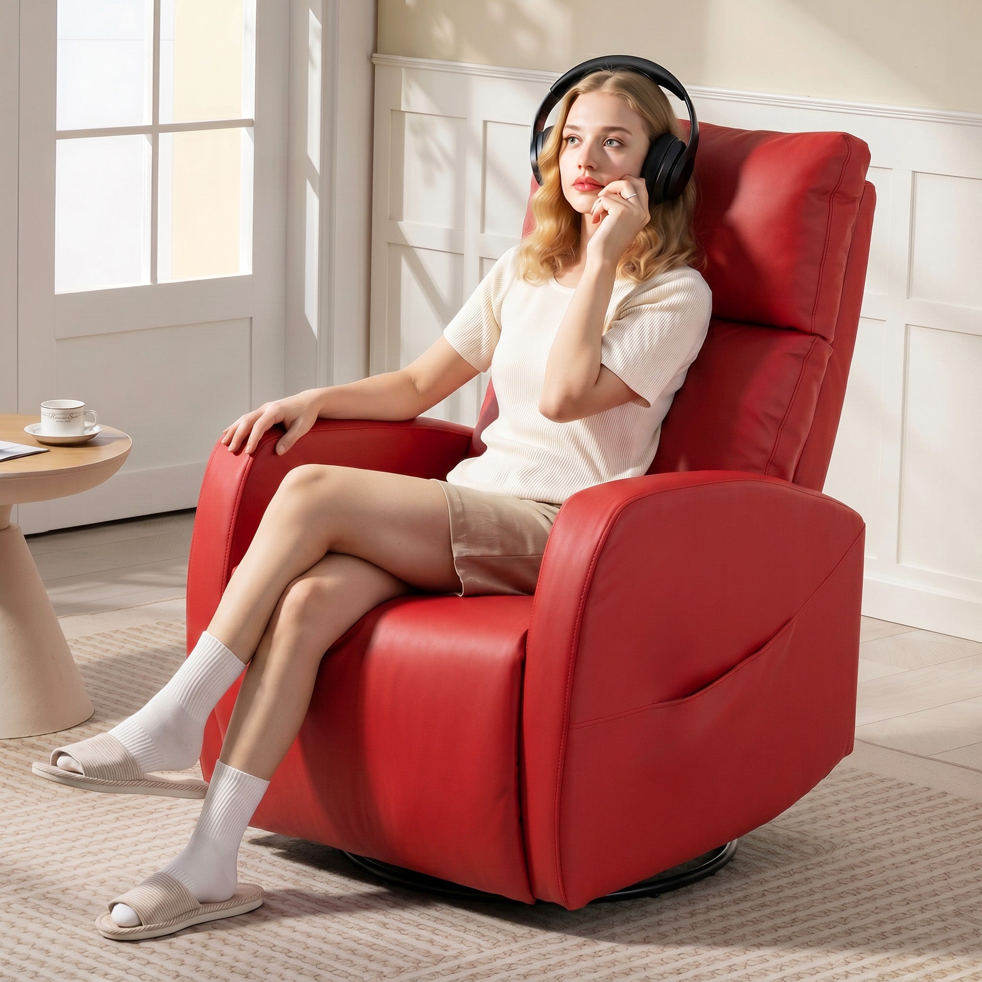 HOMCOM PU Leather Reclining Massage Chair with Heated Footrest and Remote Control, Red