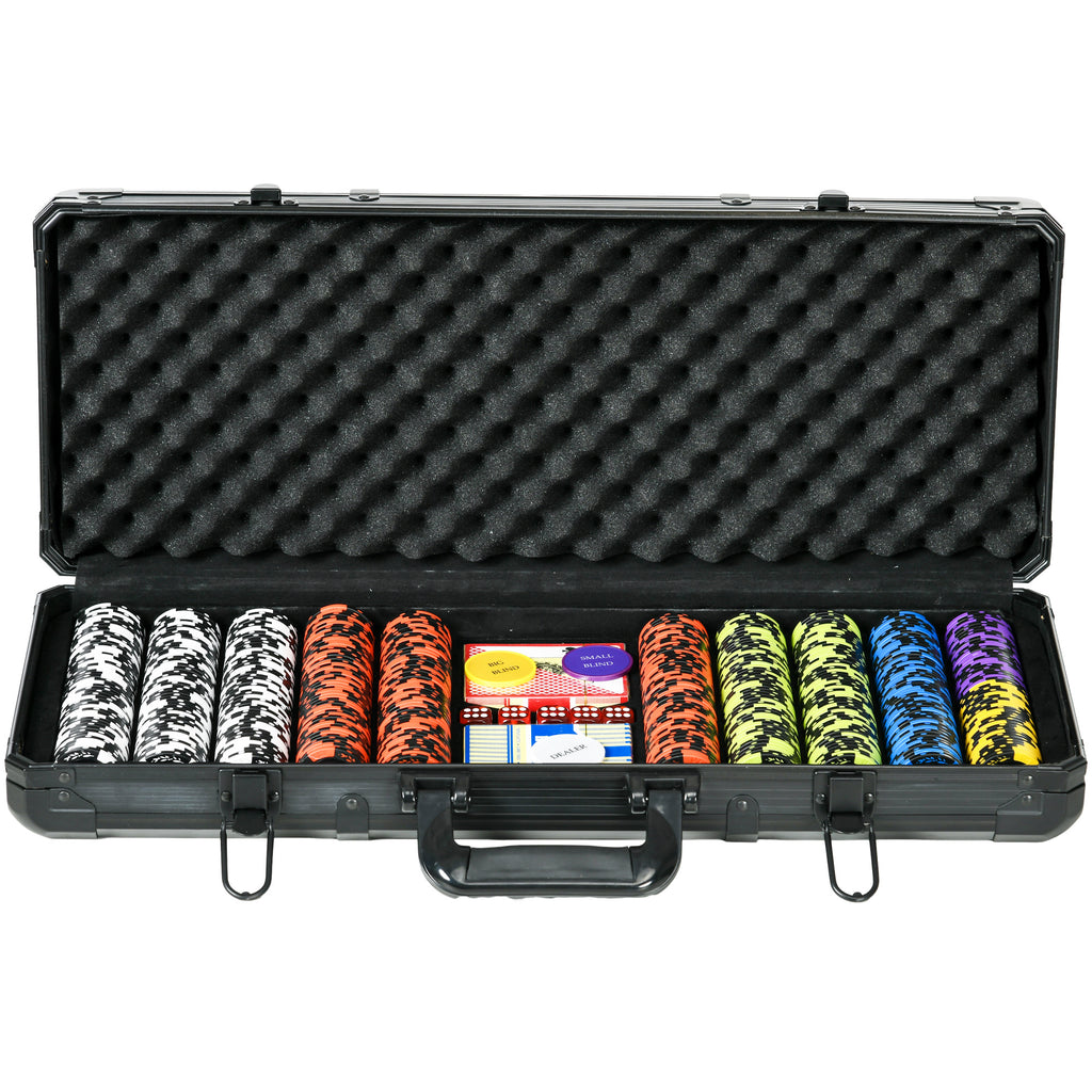 SPORTNOW Poker Set with 500 Chips, 2 Decks of Cards, 5 Dice, Buttons and Protective Black Aluminum Case