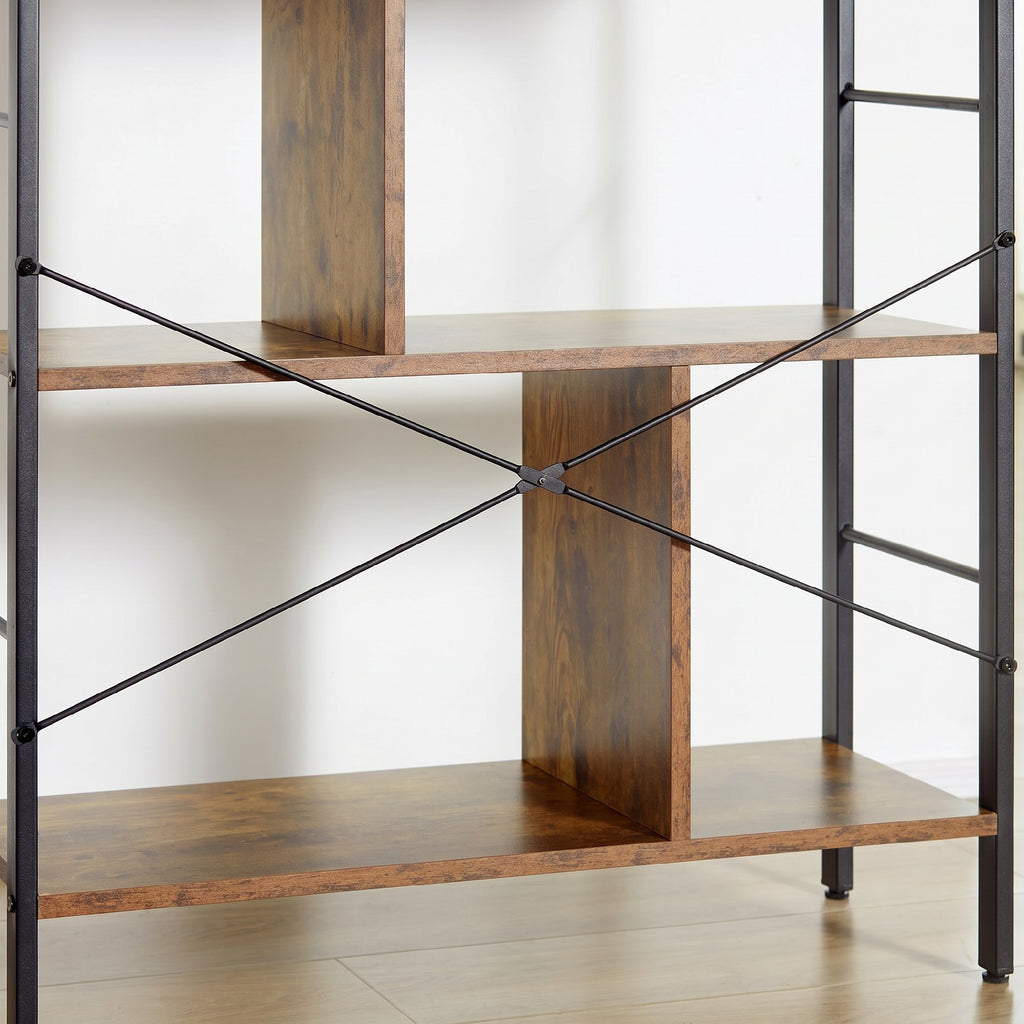HOMCOM Industrial 5-Tier Bookcase with Open Compartments for Office, Living Room and Bedroom, Rustic Brown and Black
