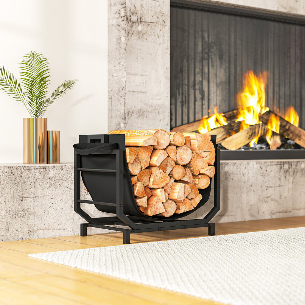 Metal Firewood Rack with Removable Oxford Fabric Carrying Bag, 53x33x43 cm, Black