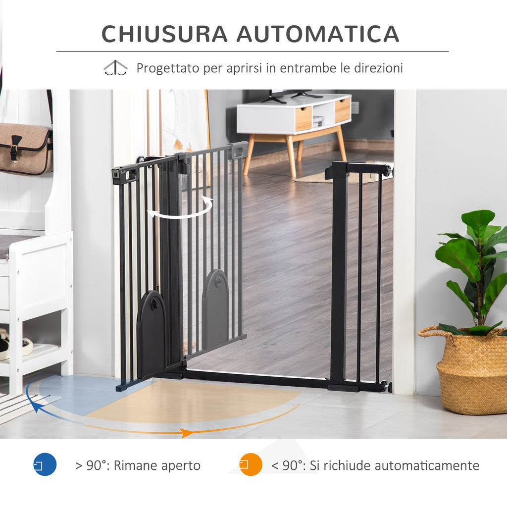 Adjustable Dog Gate with Small Door and Automatic Closure, 75-103x76cm, Black