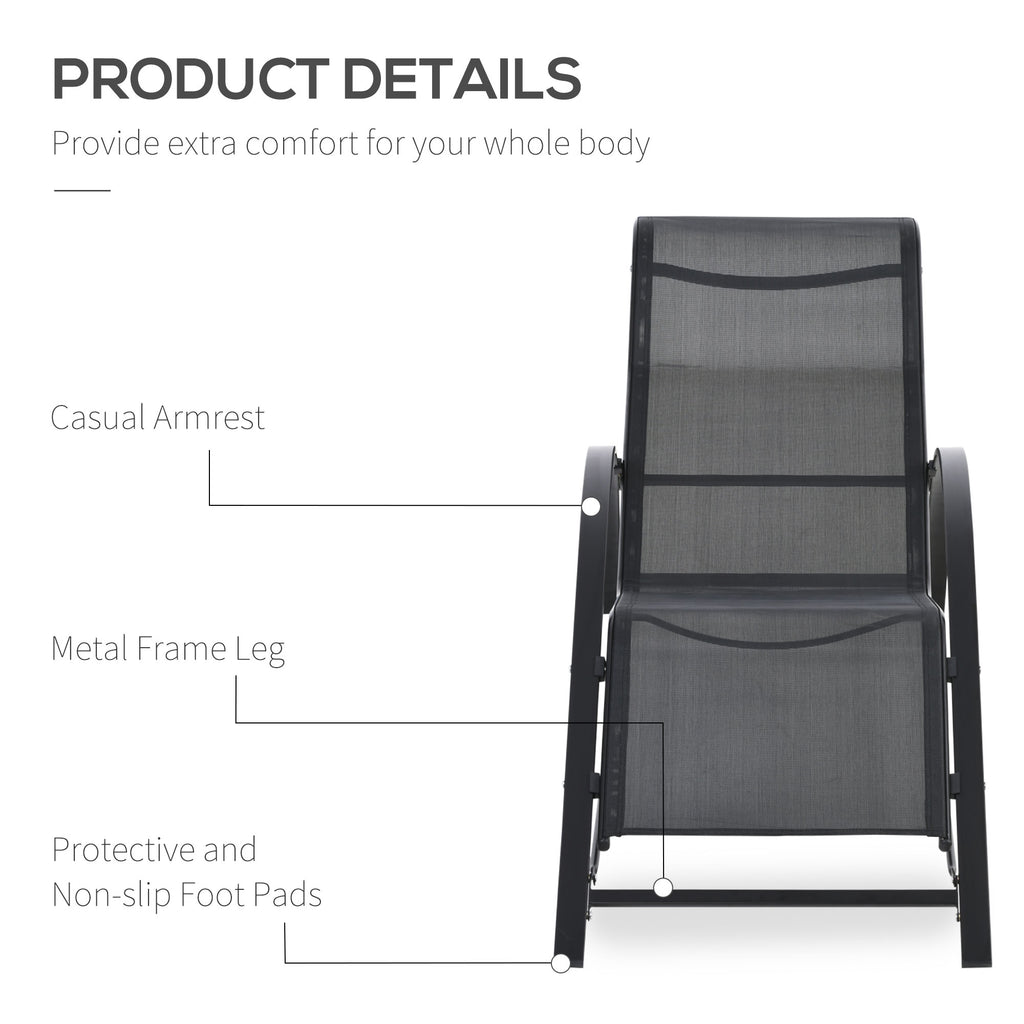 Outsunny Set 2 sun loungers and table with a shelf, in breathable fabric and metal, 59x169x66 cm, black - Borgè