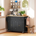 Kitchen Trolley with Drawers, Cabinets and Spice Rack, Made of Wood and MDF, 111x44.5x82.5 cm, Black