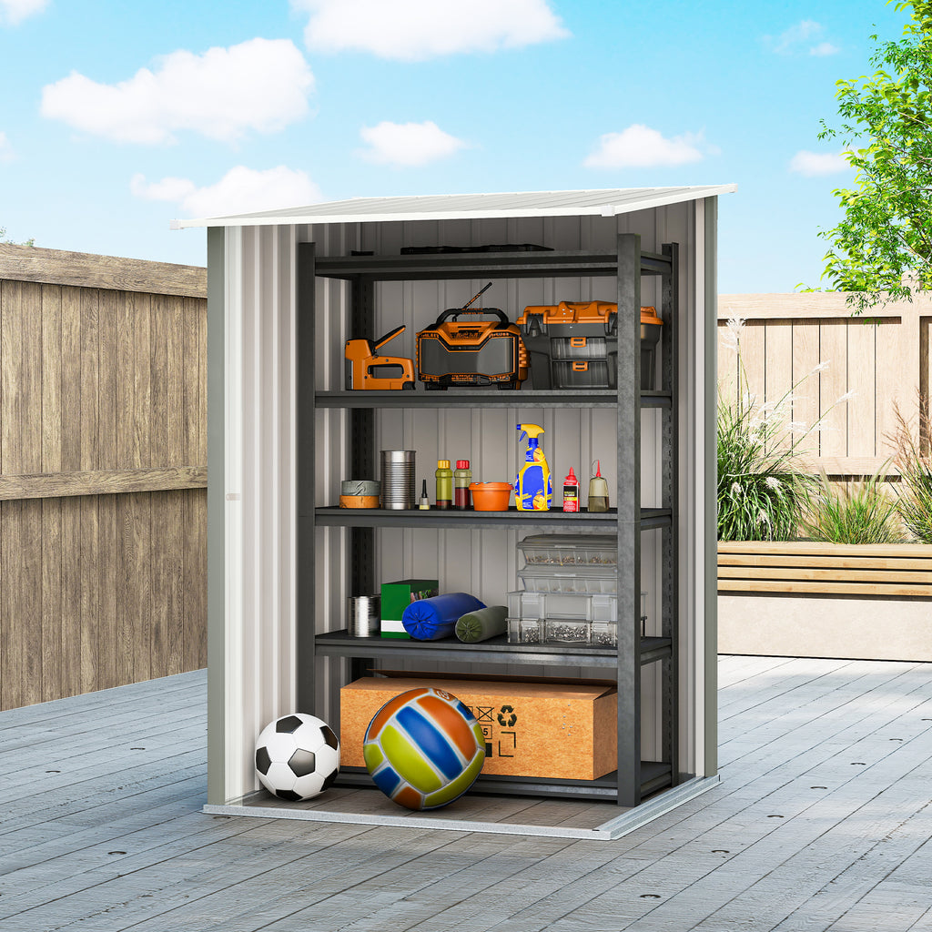 Outsunny Galvanized Steel Garden Shed with Door, 100x104x160 cm, Light Grey