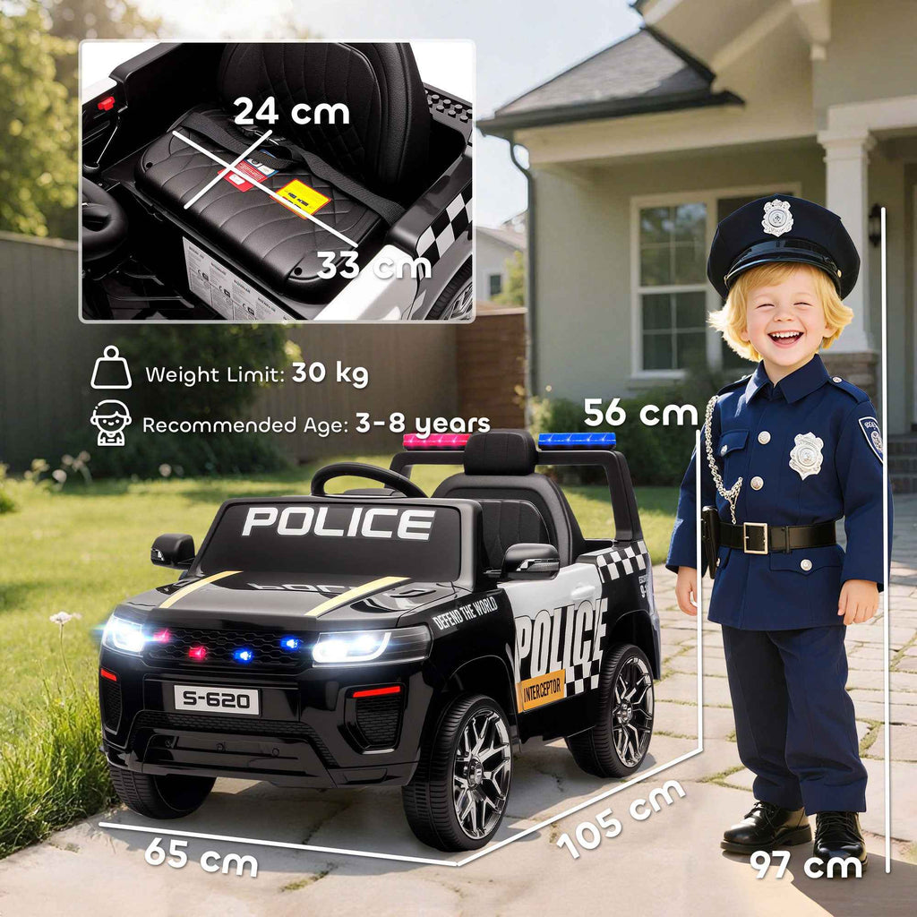 Kids Electric Police Car with Remote Control Dual Motors Siren 4-Wheel Suspension and Headlights Black