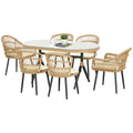 Outdoor Lounge: 7 Piece PE Rattan Garden Set with Dining Table 153x89x74 cm and 6 Chairs 52x62x78 cm with Cushions - Borgè