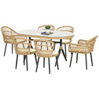 Outdoor Lounge: 7 Piece PE Rattan Garden Set with Dining Table 153x89x74 cm and 6 Chairs 52x62x78 cm with Cushions - Borgè