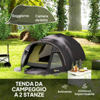 Tunnel Tent for 2-4 People with Side Windows and Hook, 190T Polyester and PE, 3.3x1.9x1.2 m, Black