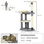3-Tier Cat Tree with Sisal Posts and Height 105cm, Grey - Borge' Group Limited