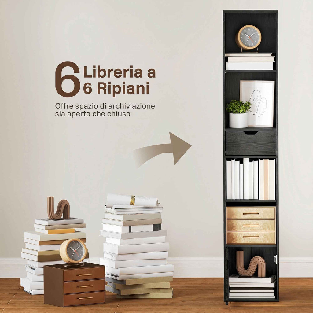 HOMCOM 4-Tier Open Bookshelf with Cabinet and Drawer, 30x24x158 cm, Black
