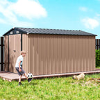 Outsunny 364 x 238 cm Metal Garden Shed with 4 Vents and Lockable Double Doors, Brown